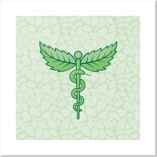 Caduceus with Leaves Background Posters and Art